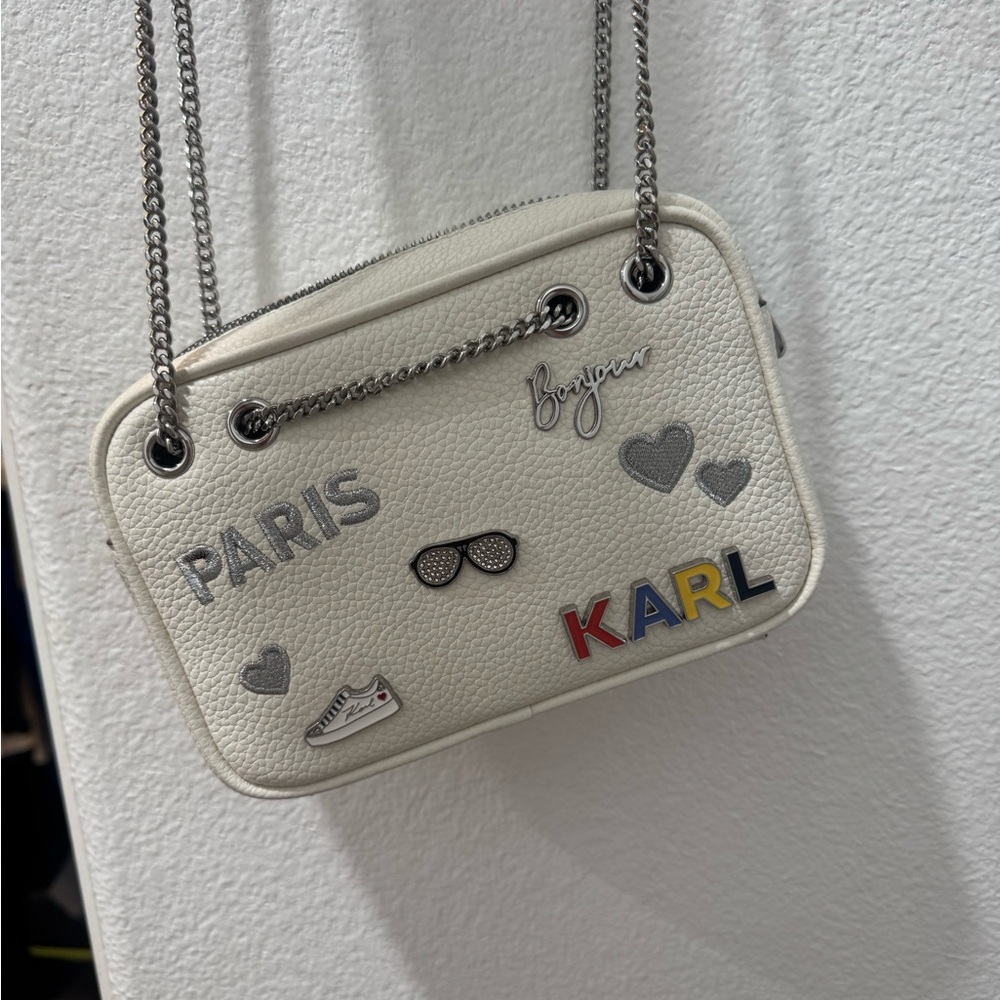 Karl Lagerfeld Cream Crossbody Bag with Embellishments